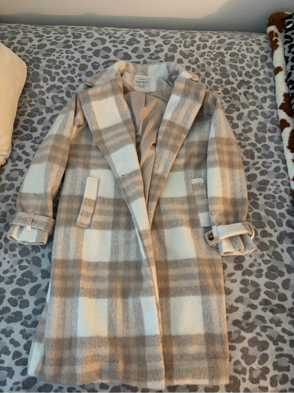 Plaid Long Coat - Cream & Beige